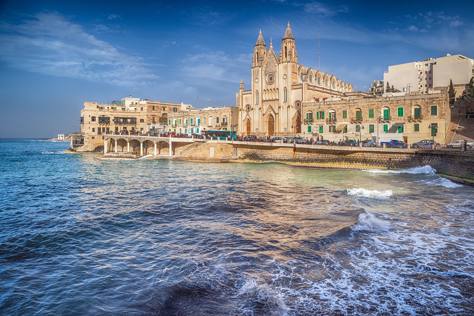 Church facade at Balluta Bay, Malta
